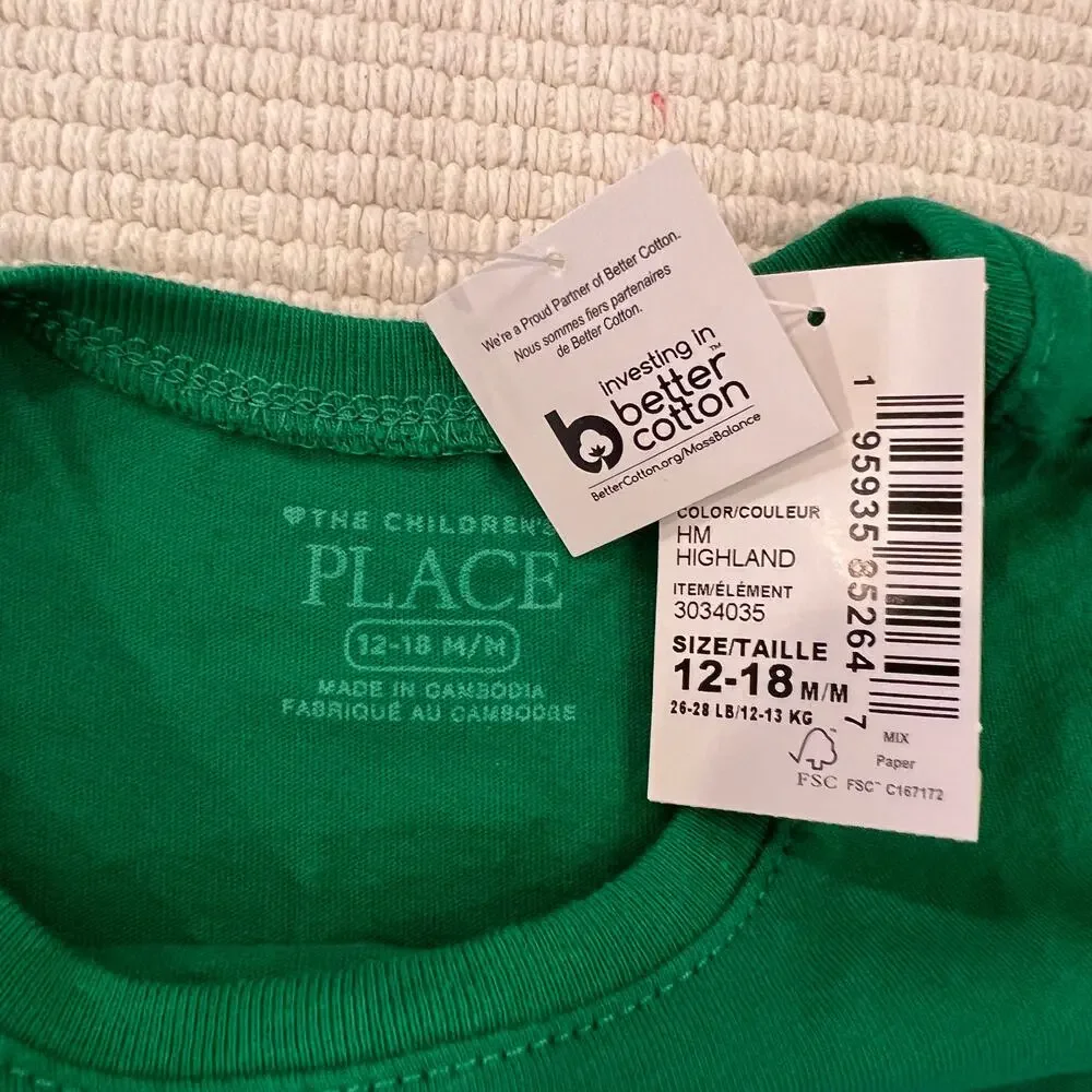 NWT Children's Place Girls' Green W/Christmas Tree Graphic Tee - SIZE 12-18M